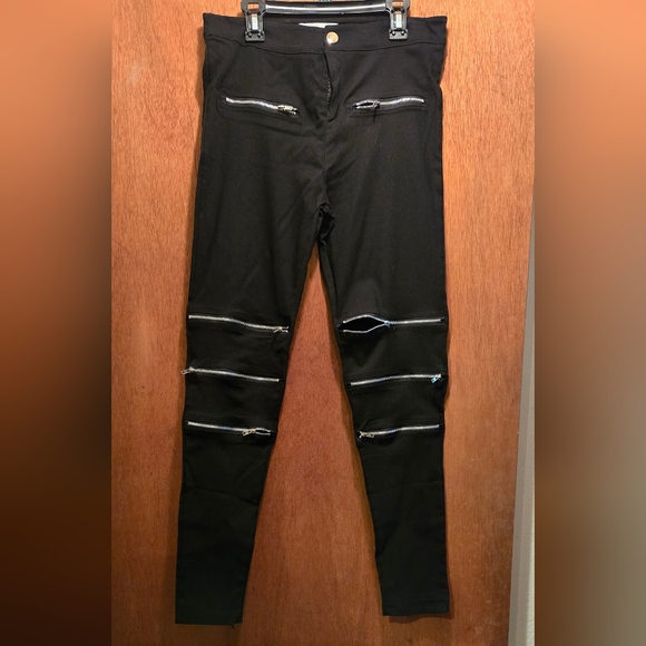 Aiweiyi Black Zipper Detail stretch Jeans szS - Picture 1 of 8